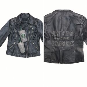 Custom Starbucks lover faux leather jacket size small black